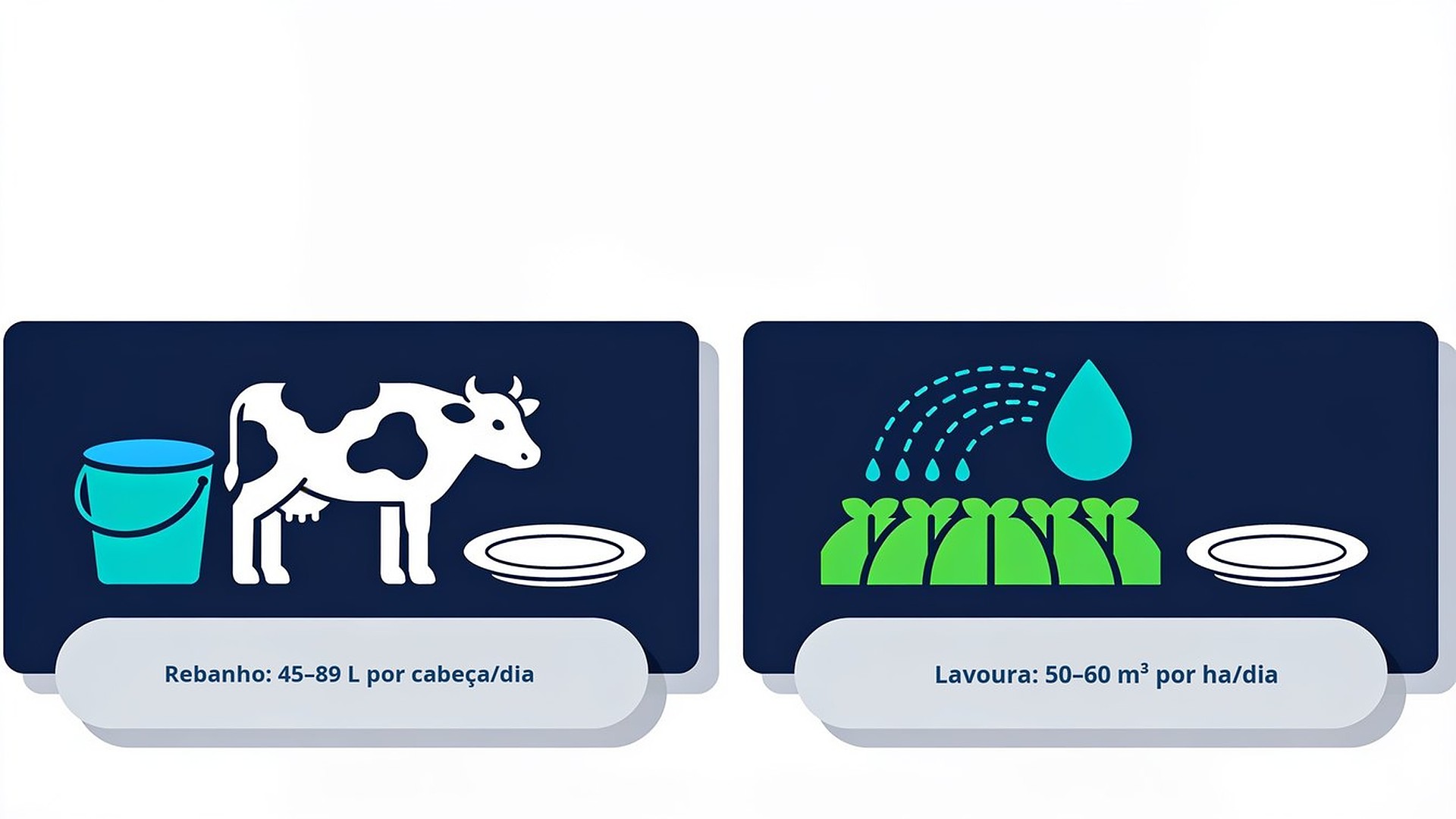 Tabela ilustrada do consumo de água do rebanho e da lavoura para dimensionar a vazão do poço no sítio